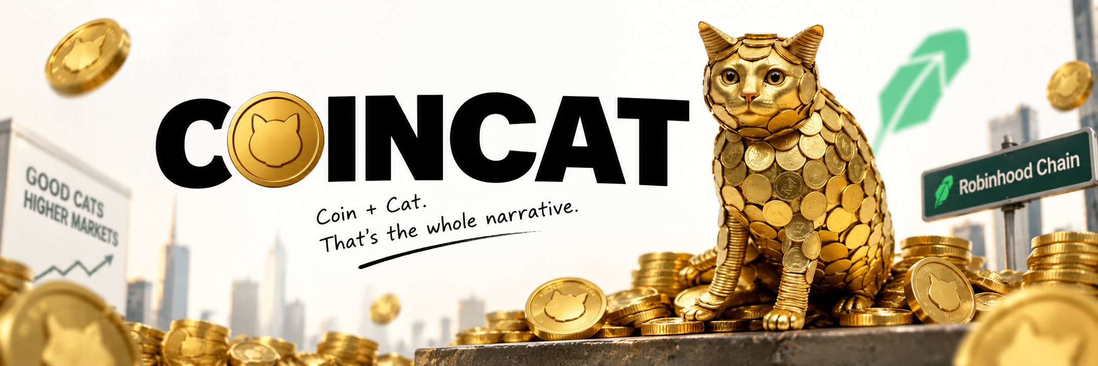 COINCAT banner — coin cat on a pile of gold coins